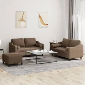 Juego de sofás con cojines 3 piezas tela marrón by , Sofas - Ref: Foro24-3201829, Price: 494,74 €, Discount: %