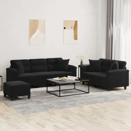 Juego de sofás con cojines 3 piezas tela microfibra negro by , Sofas - Ref: Foro24-3202359, Price: 640,53 €, Discount: %