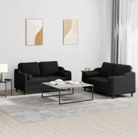Juego de sofás con cojines 2 piezas tela negro by , Sofas - Ref: Foro24-3201822, Price: 448,12 €, Discount: %
