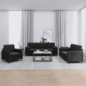 Juego de sofás con cojines 3 piezas terciopelo negro by , Sofas - Ref: Foro24-3201959, Price: 645,18 €, Discount: %