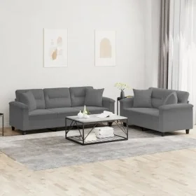 Juego de sofás con cojines 2 piezas tela microfibra gris oscuro by , Sofas - Ref: Foro24-3202352, Price: 590,24 €, Discount: %