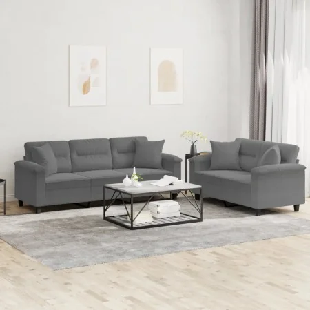 Juego de sofás con cojines 2 piezas tela microfibra gris oscuro by , Sofas - Ref: Foro24-3202352, Price: 590,24 €, Discount: %