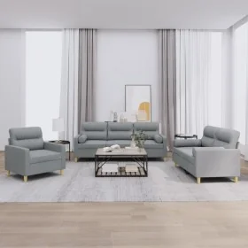 Juego de sofás con cojines 3 piezas tela gris claro by , Sofas - Ref: Foro24-3201552, Price: 626,68 €, Discount: %