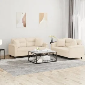 Juego de sofás con cojines 2 piezas tela microfibra beige by , Sofas - Ref: Foro24-3202331, Price: 560,35 €, Discount: %