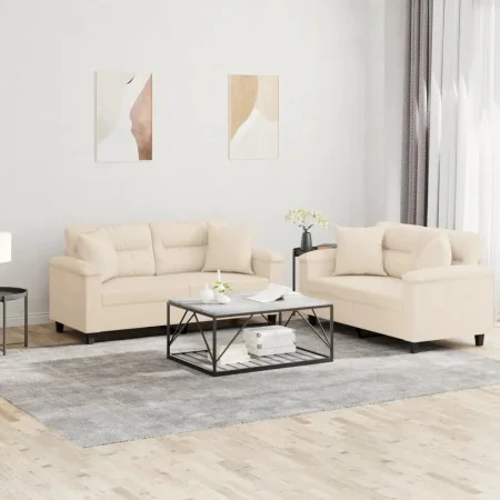 Juego de sofás con cojines 2 piezas tela microfibra beige by , Sofas - Ref: Foro24-3202331, Price: 560,35 €, Discount: %