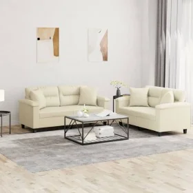 Juego de sofás con cojines 2 piezas cuero sintético color crema by , Sofas - Ref: Foro24-3202373, Price: 514,83 €, Discount: %