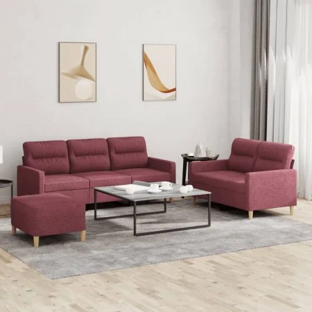 Juego de sofás con cojines 3 piezas tela rojo tinto von , Sofas - Ref: Foro24-3201614, Preis: 509,03 €, Rabatt: %