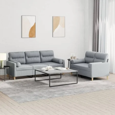 Juego de sofás con cojines 2 piezas tela gris claro by , Sofas - Ref: Foro24-3201616, Price: 491,28 €, Discount: %