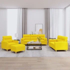 Juego de sofás con cojines 4 piezas tela amarillo claro by , Sofas - Ref: Foro24-3201565, Price: 620,51 €, Discount: %