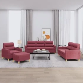 Juego de sofás con cojines 4 piezas tela rojo tinto by , Sofas - Ref: Foro24-3201550, Price: 635,96 €, Discount: %