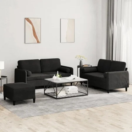 Juego de sofás con cojines 3 piezas terciopelo negro by , Sofas - Ref: Foro24-3202009, Price: 485,73 €, Discount: %