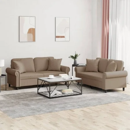 Juego de sofás con cojines 2 piezas cuero sintético capuchino by , Sofas - Ref: Foro24-3202164, Price: 481,89 €, Discount: %