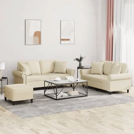 Juego de sofás con cojines 3 piezas cuero sintético color crema by , Sofas - Ref: Foro24-3202166, Price: 494,71 €, Discount: %