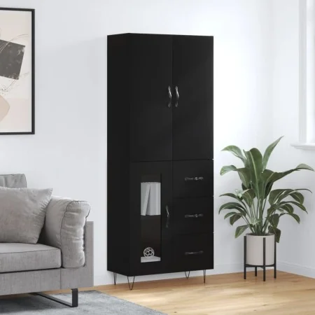 Aparador alto madera contrachapada negro 69,5x34x180 cm de , Aparadores - Ref: Foro24-3198098, Precio: 174,57 €, Descuento: %