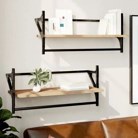 Estantes de pared con barras 2 uds roble Sonoma 65x25x30 cm by , Shelves and shelves - Ref: Foro24-836244, Price: 30,46 €, Di...