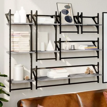 Estantes pared con barras 6 pzas madera ingeniería gris Sonoma by , Shelves and shelves - Ref: Foro24-836271, Price: 68,37 €,...