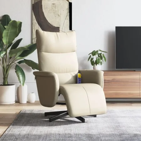 Sillón reclinable masaje con reposapiés cuero sintético crema by , Armchairs - Ref: Foro24-356593, Price: 236,29 €, Discount: %