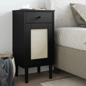 Mesita noche SENJA aspecto ratán madera pino negro 40x35x80 cm by , Nightstands - Ref: Foro24-358018, Price: 80,37 €, Discoun...