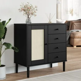 Aparador SENJA aspecto de ratán madera pino negro 80x40x80 cm by , Sideboards - Ref: Foro24-358039, Price: 125,15 €, Discount: %