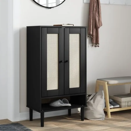 Zapatero SENJA aspecto ratán madera maciza negro 59,5x35x107cm de , Zapateros y organizadores de calzado - Ref: Foro24-358051...