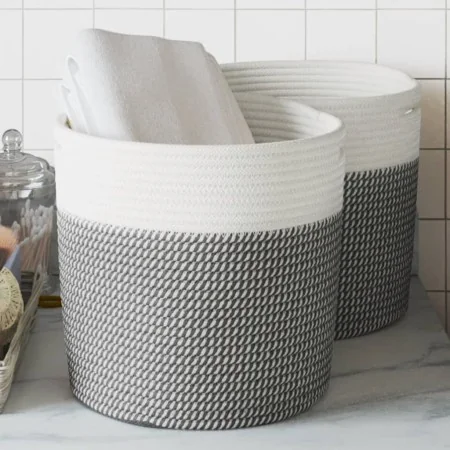 Cestas de almacenaje 2 uds algodón gris y blanco Ø28x18 cm by , Baskets - Ref: Foro24-358458, Price: 30,86 €, Discount: %