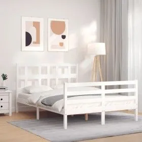White solid wood bed frame with headboard 140x190 cm by vidaXL, Beds and slatted bases - Ref: Foro24-3194812, Price: 130,72 €...