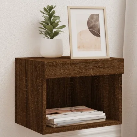 Mesita de noche de pared con luces LED roble marrón by , TV Furniture - Ref: Foro24-837125, Price: 40,45 €, Discount: %