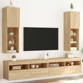 Muebles de TV con luces LED 2 uds roble Sonoma 30,5x30x102 cm by , TV Furniture - Ref: Foro24-837020, Price: 103,48 €, Discou...