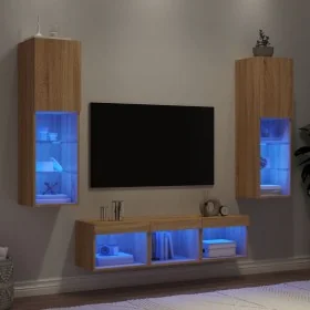 Muebles TV pared con LED 5 pzas madera ingeniería roble Sonoma by , TV Furniture - Ref: Foro24-3216606, Price: 158,63 €, Disc...