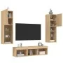 Muebles TV pared con LED 5 pzas madera ingeniería roble Sonoma by , TV Furniture - Ref: Foro24-3216606, Price: 160,92 €, Disc...