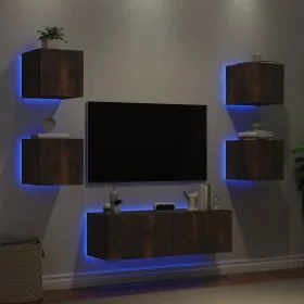 Muebles de TV de pared con luces LED 5 piezas roble ahumado by , TV Furniture - Ref: Foro24-3216864, Price: 163,05 €, Discoun...