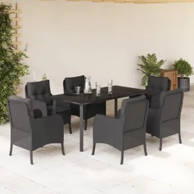 Set de comedor de jardín 7 pzas y cojines ratán sintético negro by , Garden sets - Ref: Foro24-3211931, Price: 692,69 €, Disc...
