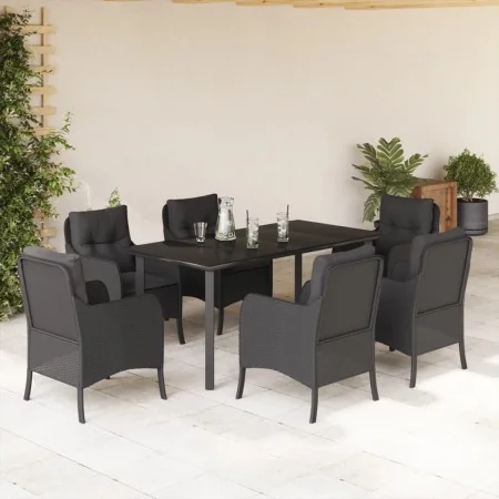 Set de comedor de jardín 7 pzas y cojines ratán sintético negro by , Garden sets - Ref: Foro24-3211931, Price: 692,62 €, Disc...