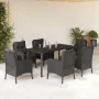 Set de comedor de jardín 7 pzas y cojines ratán sintético negro by , Garden sets - Ref: Foro24-3211931, Price: 692,62 €, Disc...