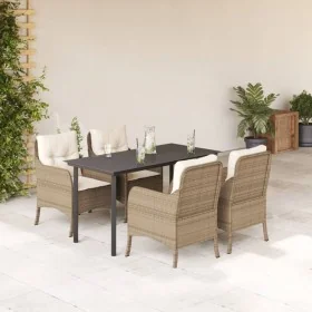 Set comedor de jardín 5 pzas con cojines ratán sintético beige by , Garden sets - Ref: Foro24-3211971, Price: 572,06 €, Disco...