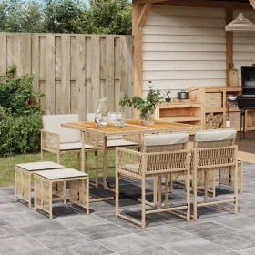 Set comedor de jardín 9 pzas con cojines ratán sintético beige by , Garden sets - Ref: Foro24-3211504, Price: 431,86 €, Disco...
