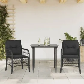 Mesita y sillas con cojines 3 piezas ratán sintético negro by , Garden sets - Ref: Foro24-3212096, Price: 301,08 €, Discount: %