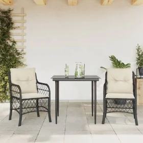 Mesita y sillas con cojines 3 piezas ratán sintético negro von , Gartensets - Ref: Foro24-3212082, Preis: 308,55 €, Rabatt: %