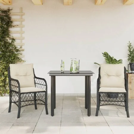 Mesita y sillas con cojines 3 piezas ratán sintético negro by , Garden sets - Ref: Foro24-3212089, Price: 287,01 €, Discount: %