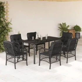 Set de comedor de jardín 7 pzas y cojines ratán sintético negro by , Garden sets - Ref: Foro24-3212107, Price: 710,48 €, Disc...