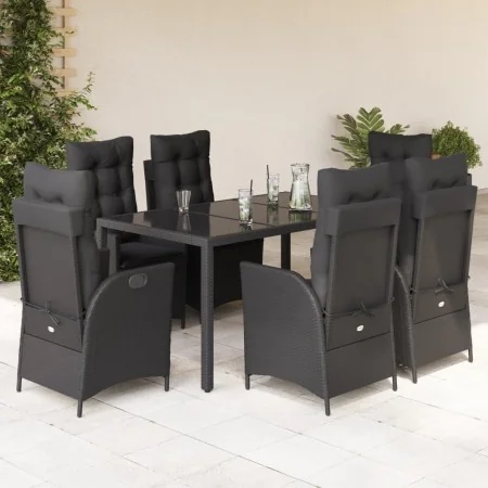 Set de comedor de jardín 7 pzas y cojines ratán sintético negro von , Gartensets - Ref: Foro24-3213071, Preis: 916,33 €, Raba...