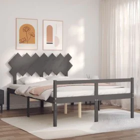 Double bed for seniors gray solid wood headboard by vidaXL, Beds and slatted bases - Ref: Foro24-3195553, Price: 166,51 €, Di...