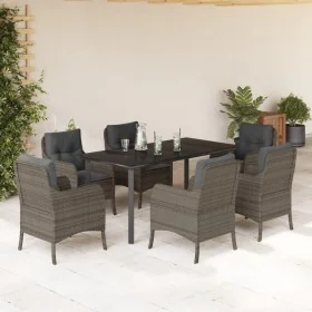 Set comedor jardín 7 pzas y cojines ratán sintético gris by , Garden sets - Ref: Foro24-3211959, Price: 787,99 €, Discount: %