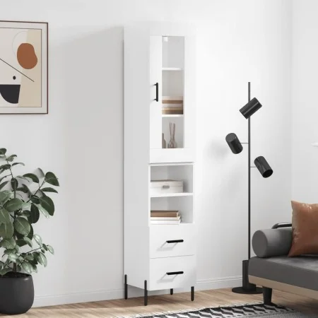 Aparador alto madera contrachapada blanco brillo 34,5x34x180 cm by , Sideboards - Ref: Foro24-3199307, Price: 126,86 €, Disco...