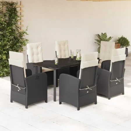Set de comedor de jardín 7 pzas y cojines ratán sintético negro de , Conjuntos de jardín - Ref: Foro24-3212306, Precio: 841,7...