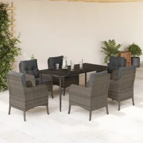 Set comedor jardín 7 pzas y cojines ratán sintético gris by , Garden sets - Ref: Foro24-3211952, Price: 790,70 €, Discount: %