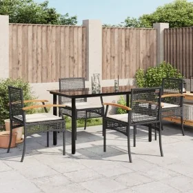 Set de muebles jardín 5 pzas con cojines ratán sintético negro by , Garden sets - Ref: Foro24-3213605, Price: 357,10 €, Disco...