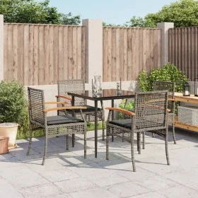 Set comedor de jardín 5 piezas con cojines ratán sintético gris de , Conjuntos de jardín - Ref: Foro24-3213611, Precio: 352,5...