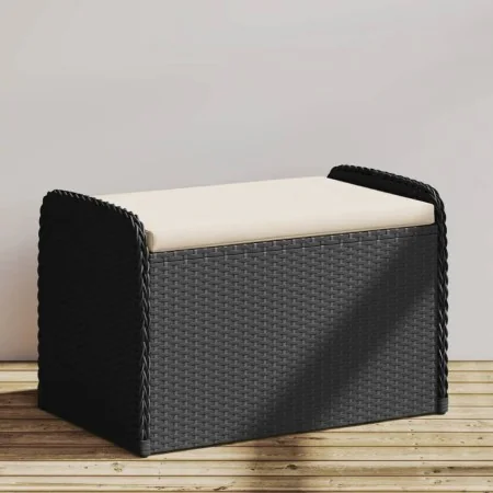 Banco de almacenaje con cojín ratán sintético negro 80x51x52 cm by , garden benches - Ref: Foro24-365730, Price: 123,94 €, Di...