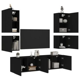 Muebles de TV de pared 6 piezas madera de ingeniería negro de , Muebles TV - Ref: Foro24-3216472, Precio: 209,00 €, Descuento: %